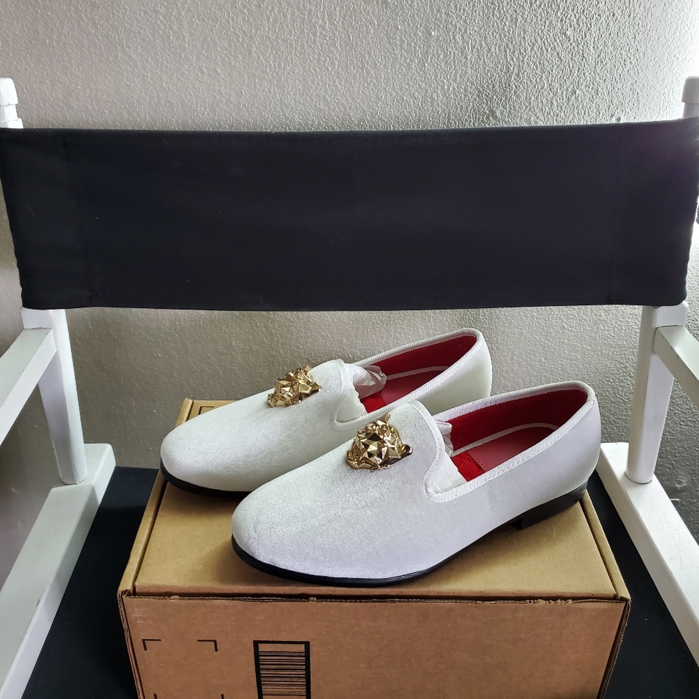 JUSTAR Mens White Velvet Loafers Slip on Size 8 - Picture 5 of 11